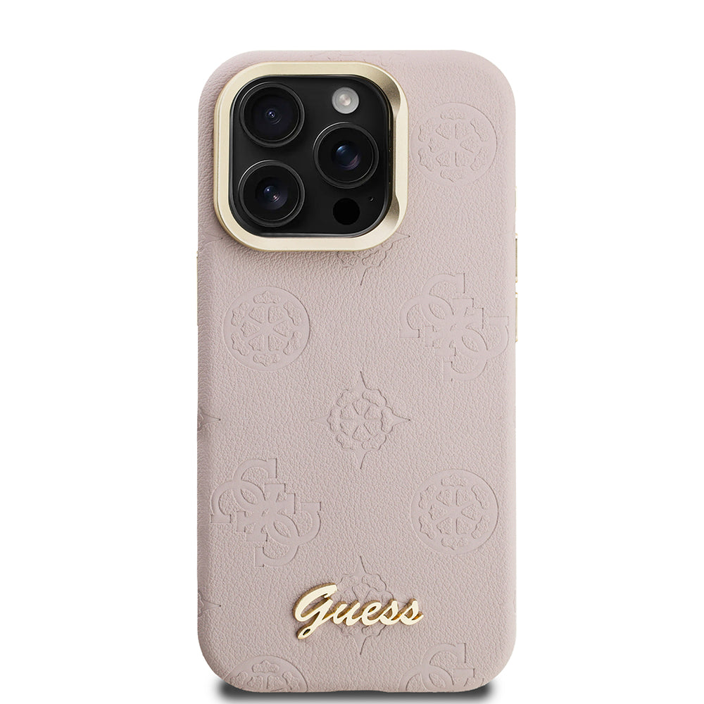 Apple iPhone 15 Pro Kılıf Guess M-safe Şarj Özellikli Kamera Standlı Peony Kapak PU Deri Pembe