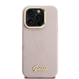Apple iPhone 15 Pro Kılıf Guess M-safe Şarj Özellikli Kamera Standlı Peony Kapak PU Deri Pembe