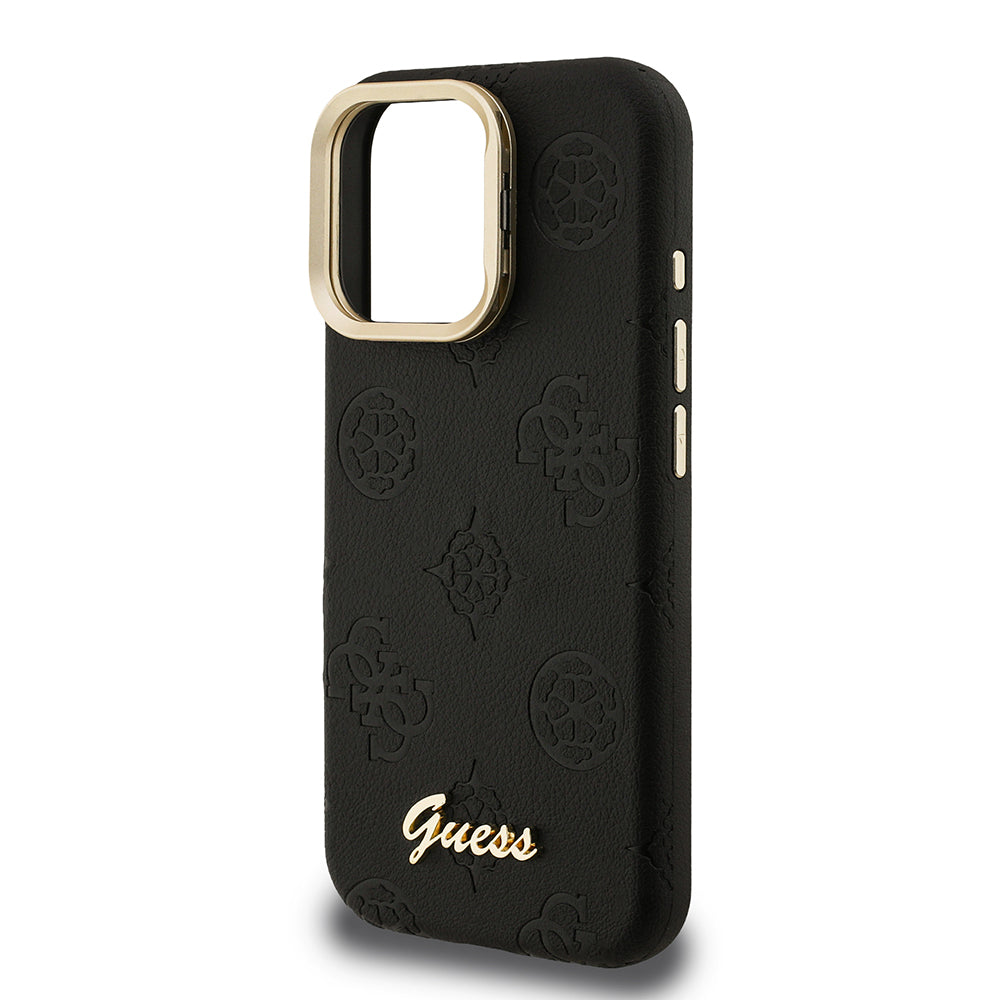Apple iPhone 15 Pro Kılıf Guess M-safe Şarj Özellikli Kamera Standlı Peony Kapak PU Deri Siyah