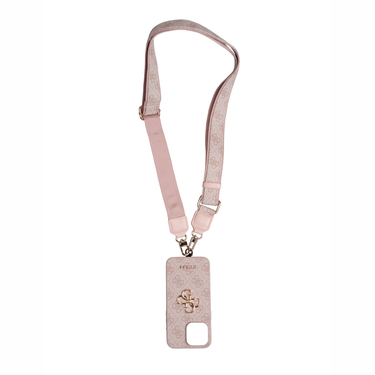 Apple iPhone 15 Pro Max Kılıf Guess 4G Büyük Metal Logolu Kalın Askılı Kapak Pembe