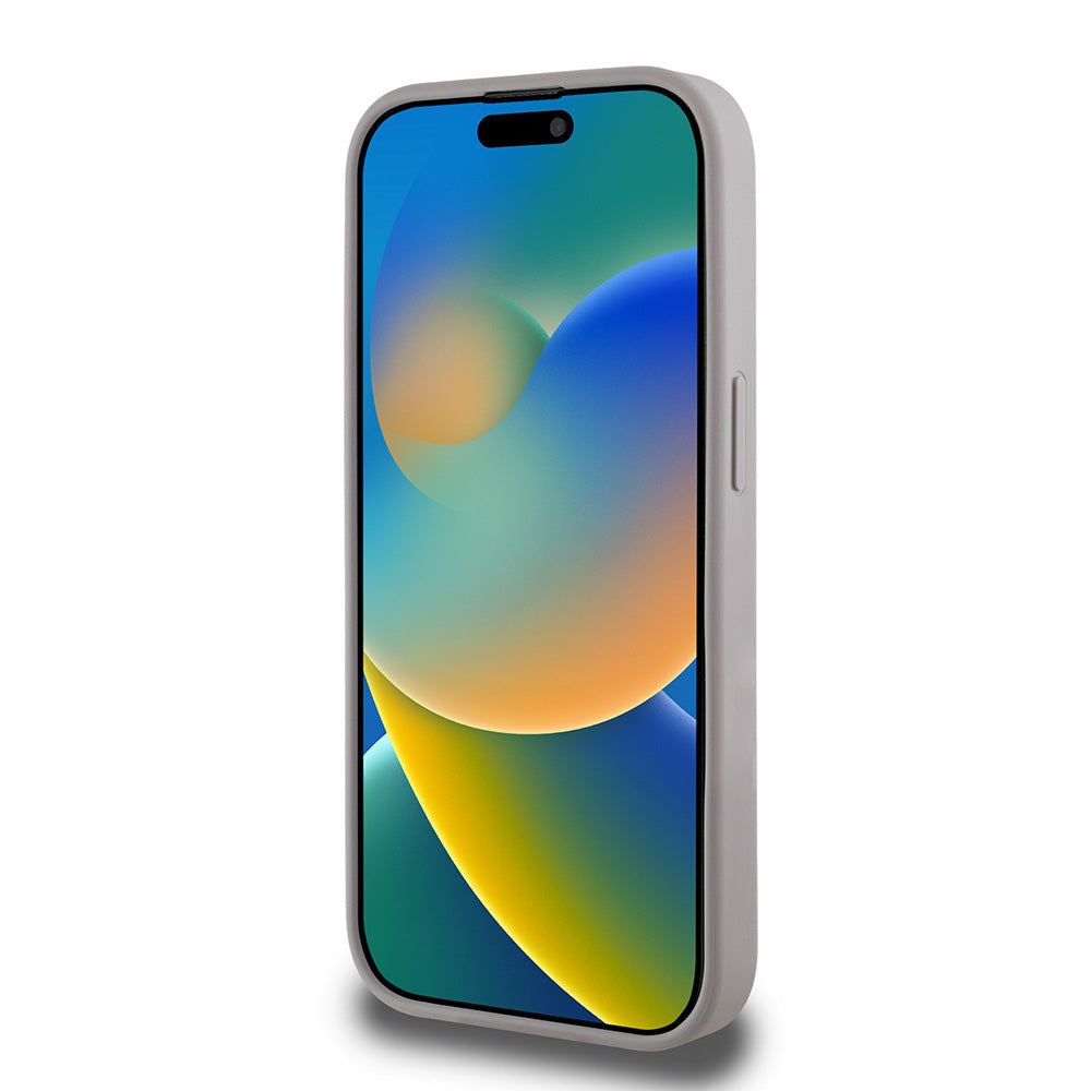 Apple iPhone 15 Pro Max Kılıf Guess Beyaz Gül Baskılı Büyük Metal Logolu Kapak Gri