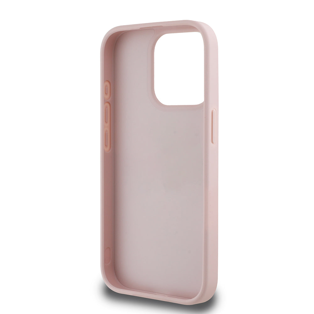 Apple iPhone 15 Pro Max Kılıf Guess Beyaz Gül Baskılı Büyük Metal Logolu Kapak Pembe