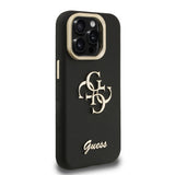 Apple iPhone 15 Pro Kılıf Guess Kamera Standlı Grained Yazı Logolu Kapak Siyah