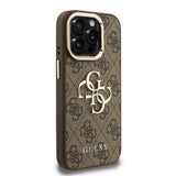 Apple iPhone 15 Pro Kılıf Guess Kamera Standlı Kapak 4G Desenli Metal 4G Logolu Kahverengi