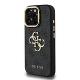 Apple iPhone 15 Pro Max Kılıf Guess Kamera Standlı Kapak 4G Desenli Metal 4G Logolu Siyah