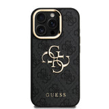 Apple iPhone 15 Pro Max Kılıf Guess Kamera Standlı Kapak 4G Desenli Metal 4G Logolu Siyah