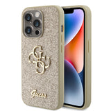 Apple iPhone 15 Pro Kılıf Guess 4G Büyük Metal Logolu Glitter Kapak Gold