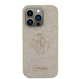 Apple iPhone 15 Pro Kılıf Guess 4G Büyük Metal Logolu Glitter Kapak Gold