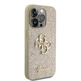 Apple iPhone 15 Pro Kılıf Guess 4G Büyük Metal Logolu Glitter Kapak Gold