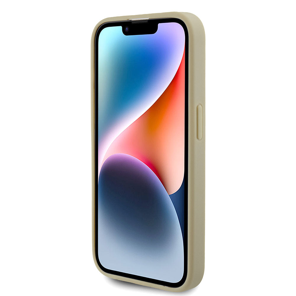 Apple iPhone 15 Pro Max Kılıf Guess 4G Büyük Metal Logolu Glitter Kapak Gold
