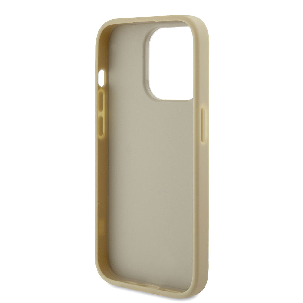 Apple iPhone 15 Pro Max Kılıf Guess 4G Büyük Metal Logolu Glitter Kapak Gold
