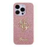 Apple iPhone 15 Pro Kılıf Guess 4G Büyük Metal Logolu Glitter Kapak Pembe
