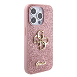 Apple iPhone 15 Pro Kılıf Guess 4G Büyük Metal Logolu Glitter Kapak Pembe