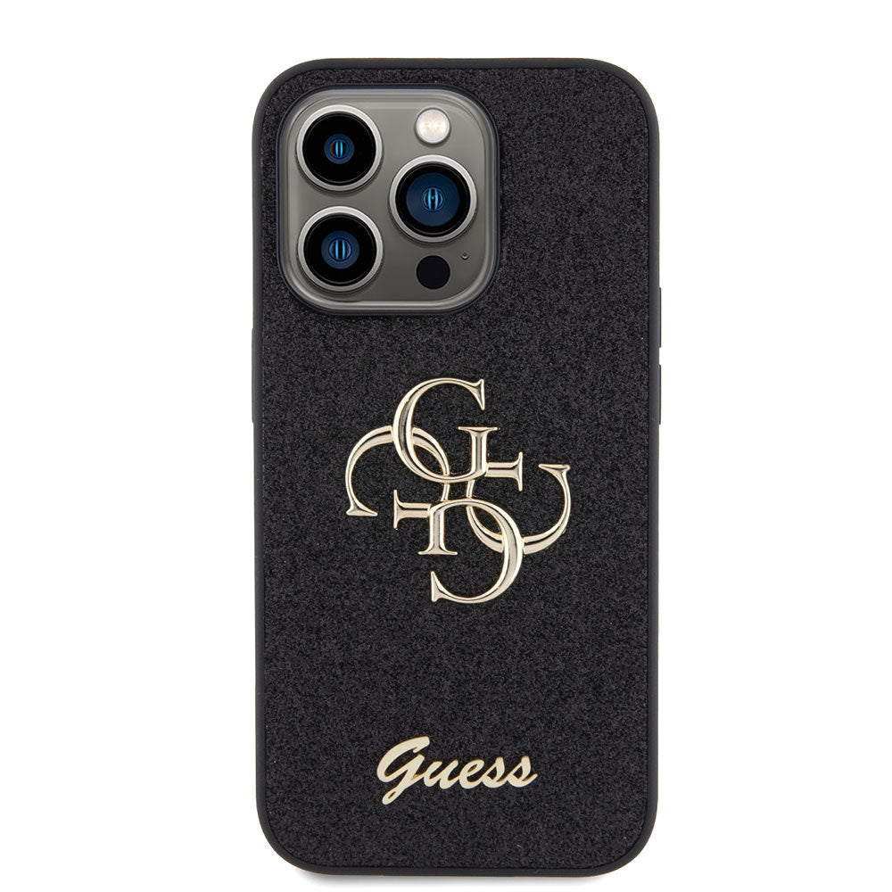 Apple iPhone 15 Pro Kılıf Guess 4G Büyük Metal Logolu Glitter Kapak Siyah
