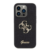 Apple iPhone 15 Pro Kılıf Guess 4G Büyük Metal Logolu Glitter Kapak Siyah