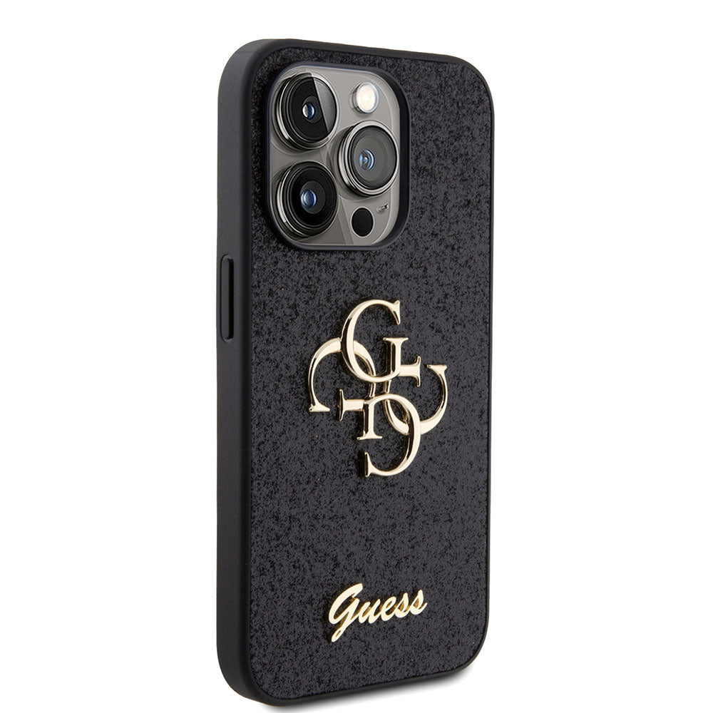 Apple iPhone 15 Pro Kılıf Guess 4G Büyük Metal Logolu Glitter Kapak Siyah