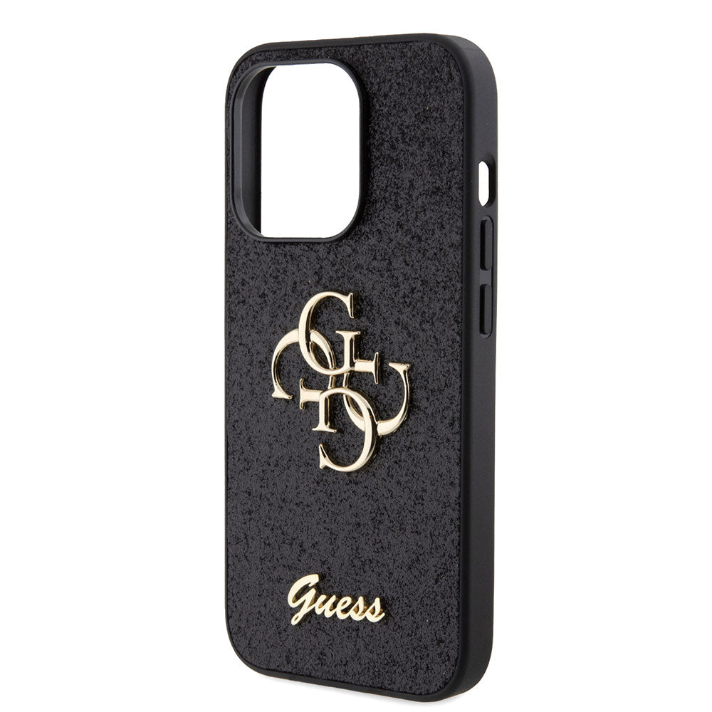 Apple iPhone 15 Pro Kılıf Guess 4G Büyük Metal Logolu Glitter Kapak Siyah
