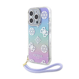Apple iPhone 15 Pro Kılıf Guess Askı İpli Holografik Glitter Peony Kapak Mor