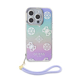 Apple iPhone 15 Pro Kılıf Guess Askı İpli Holografik Glitter Peony Kapak Mor