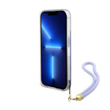 Apple iPhone 15 Pro Kılıf Guess Askı İpli Holografik Glitter Peony Kapak Mor
