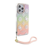 Apple iPhone 15 Pro Kılıf Guess Askı İpli Holografik Glitter Peony Kapak Pembe