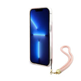 Apple iPhone 15 Pro Kılıf Guess Askı İpli Holografik Glitter Peony Kapak Pembe