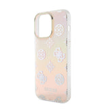 Apple iPhone 15 Pro Kılıf Guess Askı İpli Holografik Glitter Peony Kapak Pembe