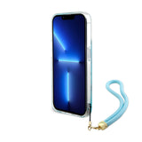 Apple iPhone 15 Pro Kılıf Guess Askı İpli Holografik Glitter Peony Kapak Turkuaz