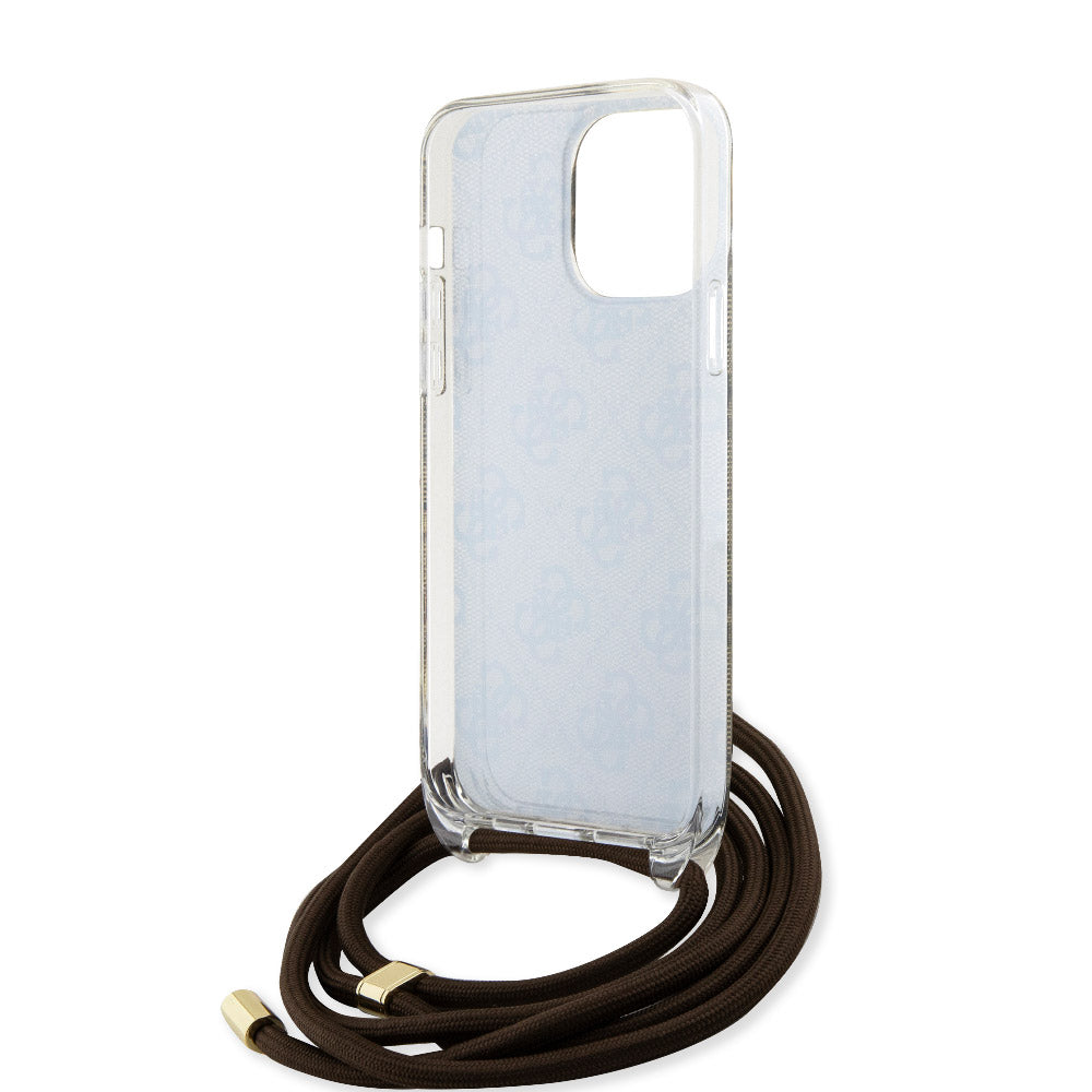 Apple iPhone 15 Pro Max Kılıf Guess Çapraz Vücut Askılı 4G Desenli Kapak Kahverengi