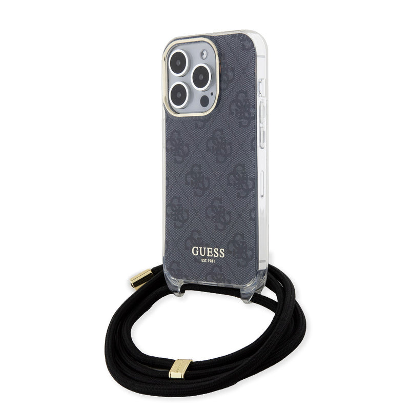 Apple iPhone 15 Pro Kılıf Guess Çapraz Vücut Askılı 4G Desenli Kapak Siyah