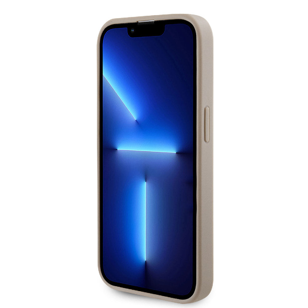 Apple iPhone 15 Pro Max Kılıf Guess Deri 4G Metal Logo Strass Kapak Gold