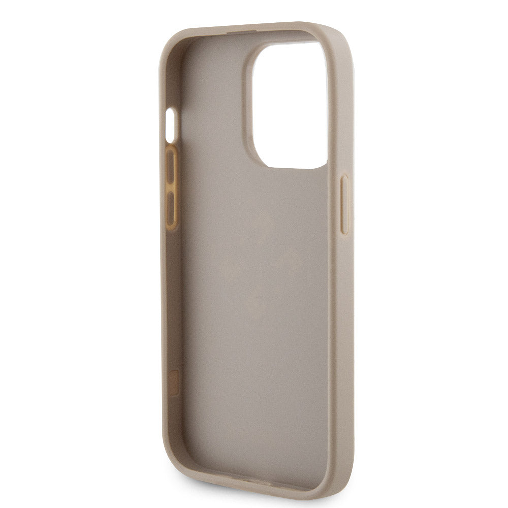 Apple iPhone 15 Pro Max Kılıf Guess Fileli 4G Glitter Büyük Metal Logolu Kapak Gold