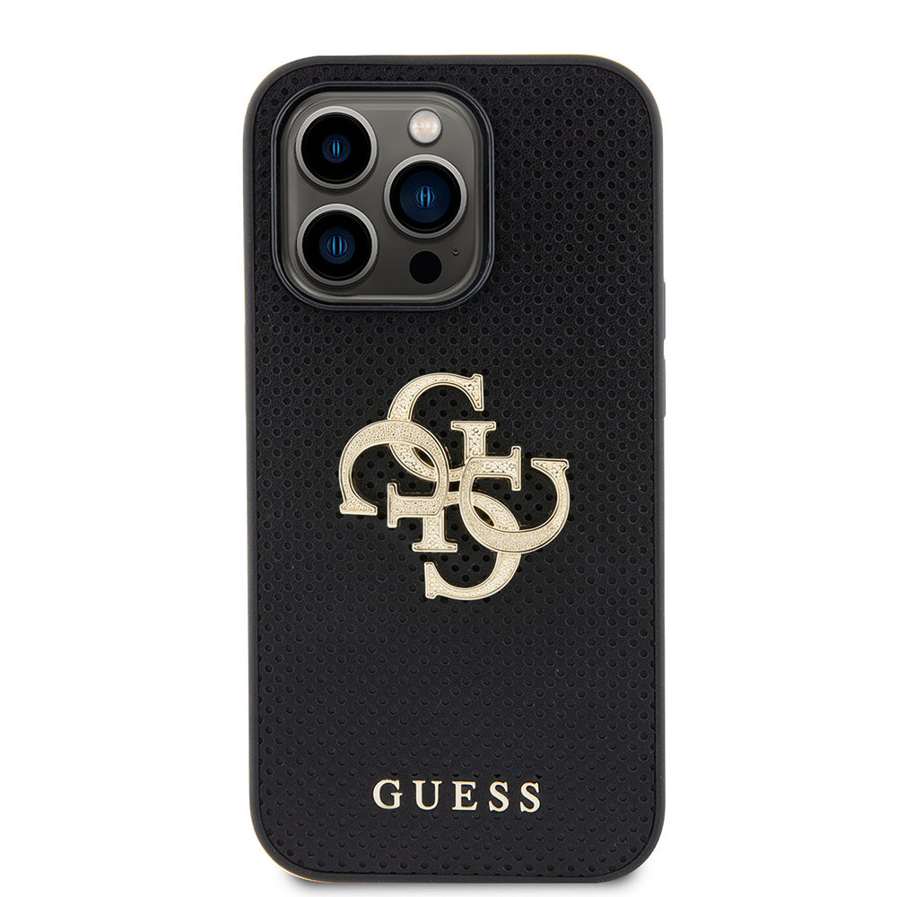Apple iPhone 15 Pro Max Kılıf Guess Fileli 4G Glitter Büyük Metal Logolu Kapak Siyah