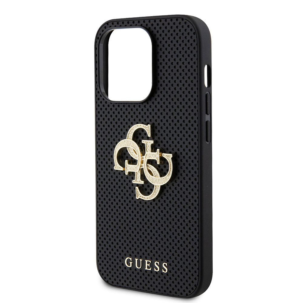Apple iPhone 15 Pro Max Kılıf Guess Fileli 4G Glitter Büyük Metal Logolu Kapak Siyah