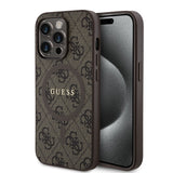Apple iPhone 15 Pro Kılıf Guess Magsafe Şarj Özellikli 4G Desenli Yazı Logolu Kapak Kahverengi