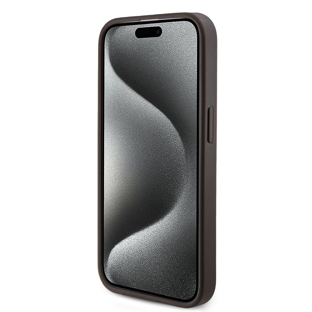 Apple iPhone 15 Pro Max Kılıf Guess Magsafe Şarj Özellikli 4G Desenli Yazı Logolu Kapak Kahverengi