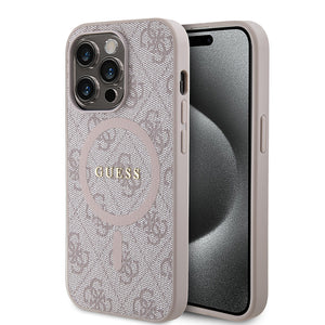 Apple iPhone 14 Pro Max Kılıf Guess Magsafe Şarj Özellikli 4G Desenli Yazı Logolu Kapak Pembe