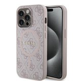Apple iPhone 14 Pro Max Kılıf Guess Magsafe Şarj Özellikli 4G Desenli Yazı Logolu Kapak Pembe