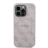 Apple iPhone 14 Pro Max Kılıf Guess Magsafe Şarj Özellikli 4G Desenli Yazı Logolu Kapak Pembe