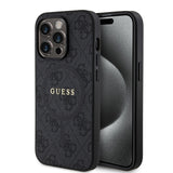 Apple iPhone 15 Pro Kılıf Guess Magsafe Şarj Özellikli 4G Desenli Yazı Logolu Kapak Siyah