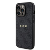Apple iPhone 15 Pro Kılıf Guess Magsafe Şarj Özellikli 4G Desenli Yazı Logolu Kapak Siyah
