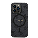 Apple iPhone 15 Pro Kılıf Guess Magsafe Şarj Özellikli 4G Desenli Yazı Logolu Kapak Siyah