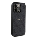 Apple iPhone 15 Pro Kılıf Guess Magsafe Şarj Özellikli 4G Desenli Yazı Logolu Kapak Siyah
