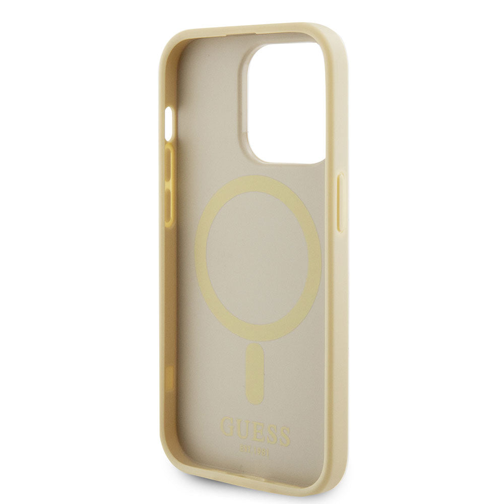 Apple iPhone 15 Pro Max Kılıf Guess Magsafe Şarj Özellikli Saffiano Kapak Bej