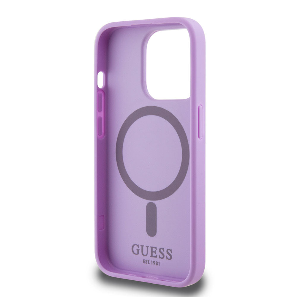 Apple iPhone 15 Pro Max Kılıf Guess Magsafe Şarj Özellikli Saffiano Kapak Mor