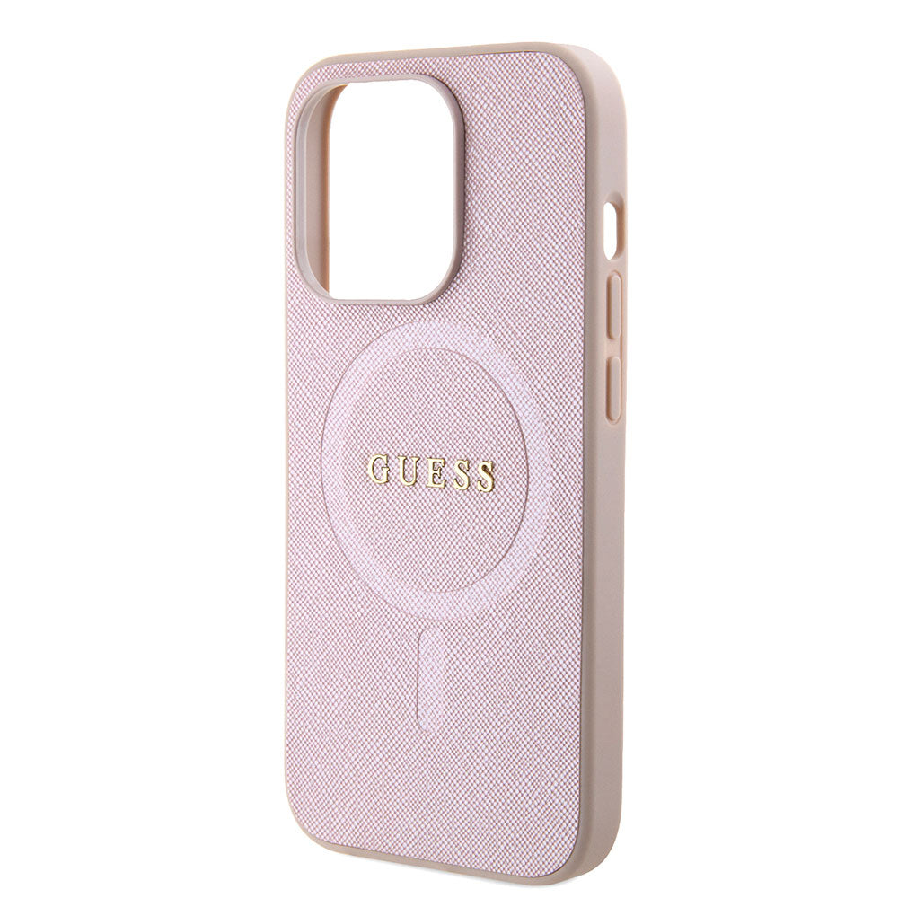 Apple iPhone 15 Pro Max Kılıf Guess Magsafe Şarj Özellikli Saffiano Kapak Pembe