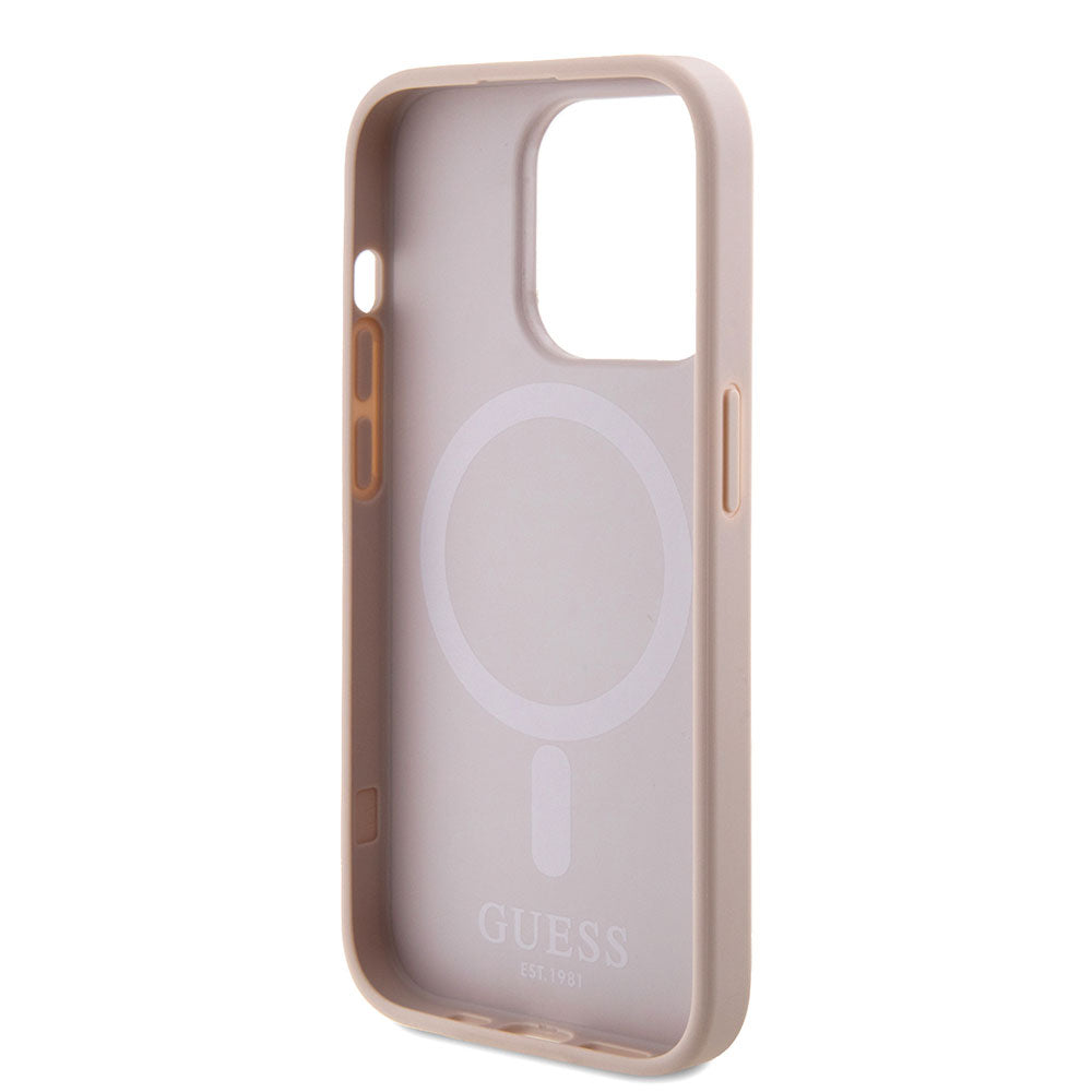 Apple iPhone 15 Pro Max Kılıf Guess Magsafe Şarj Özellikli Saffiano Kapak Pembe