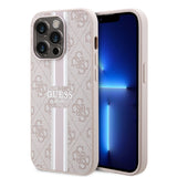Apple iPhone 15 Pro Kılıf Guess Magsafe Şarj Özellikli Şerit Tasarımlı Kapak Pembe