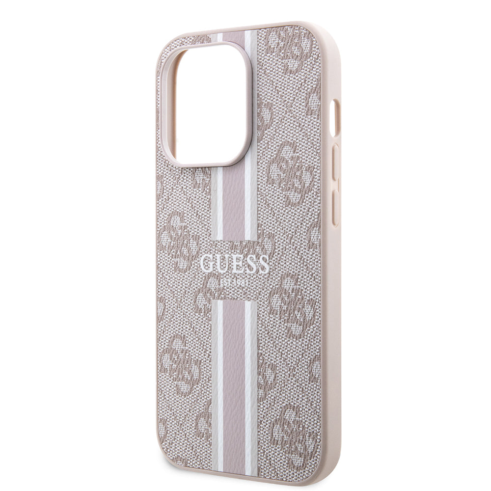 Apple iPhone 15 Pro Kılıf Guess Magsafe Şarj Özellikli Şerit Tasarımlı Kapak Pembe