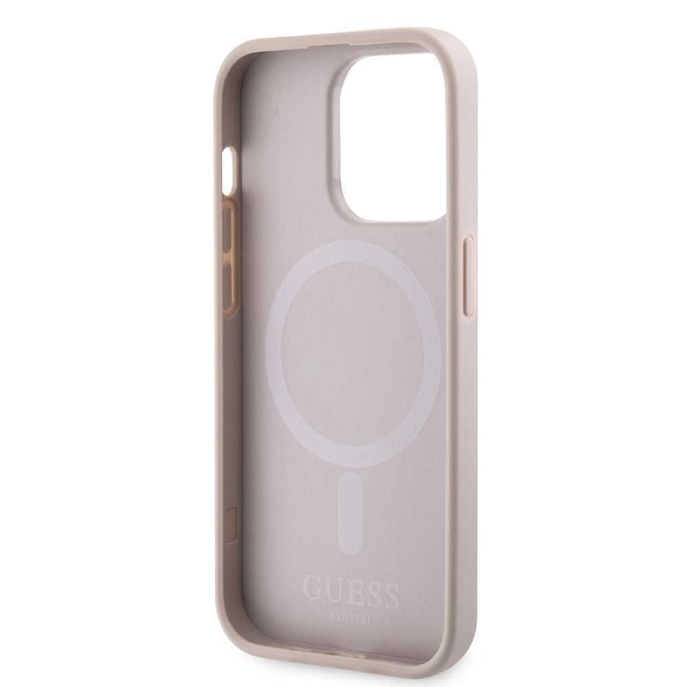Apple iPhone 15 Pro Kılıf Guess Magsafe Şarj Özellikli Şerit Tasarımlı Kapak Pembe